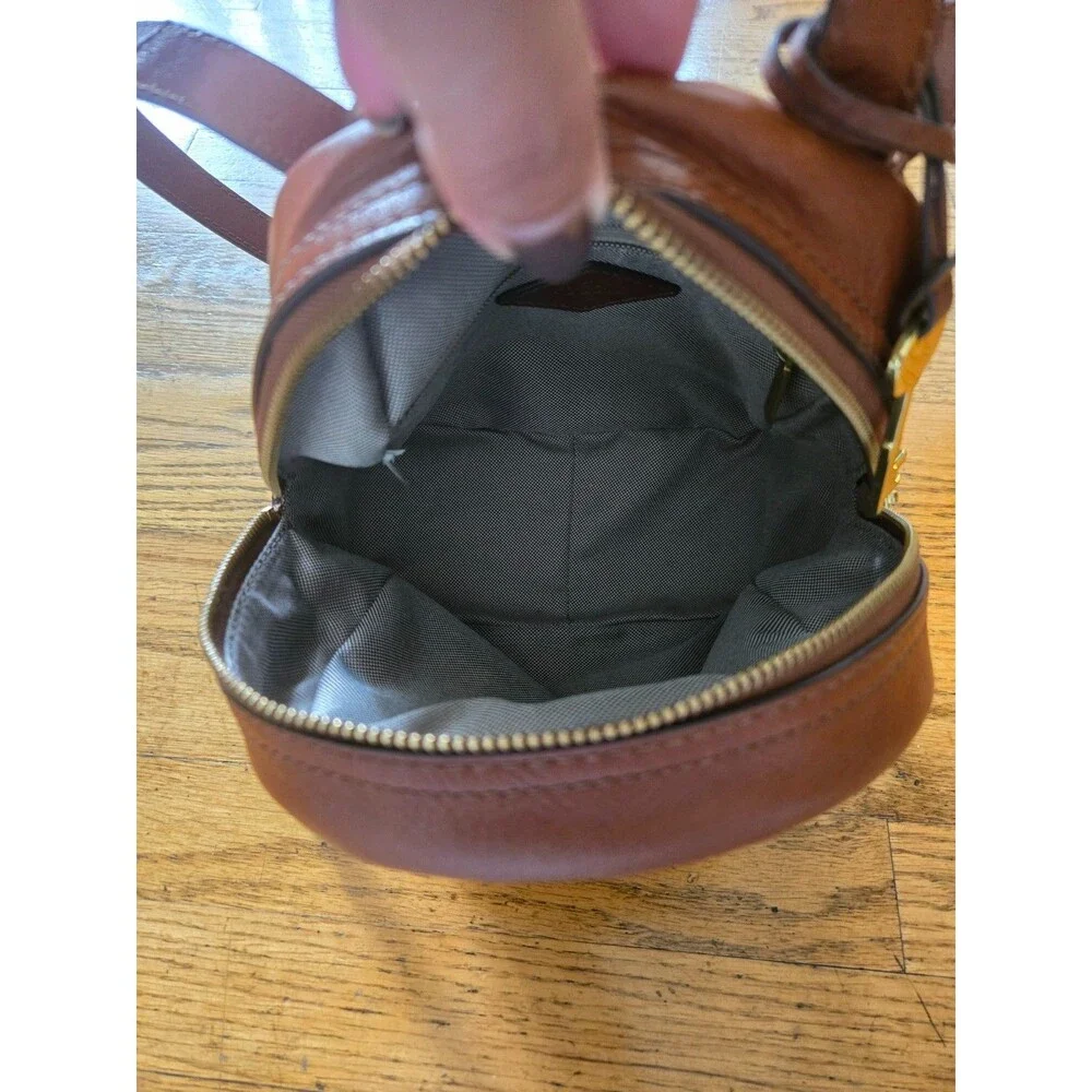 Fossil Megan Brown Leather Mini Small Backpack Purse Zipper Pockets Bag Charm
